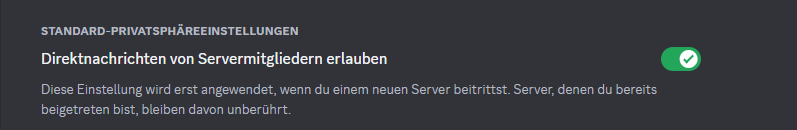 Aktivierte Einstellung für Direktnachrichten von Servermitgliedern